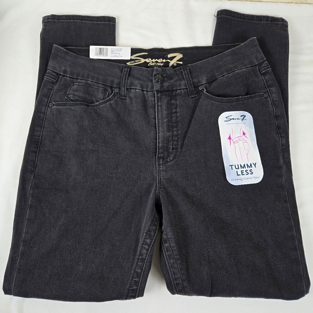 Seven7 Size 12 TummyLess High Rise Skinny Jeans Black Distressed Stretch NWT